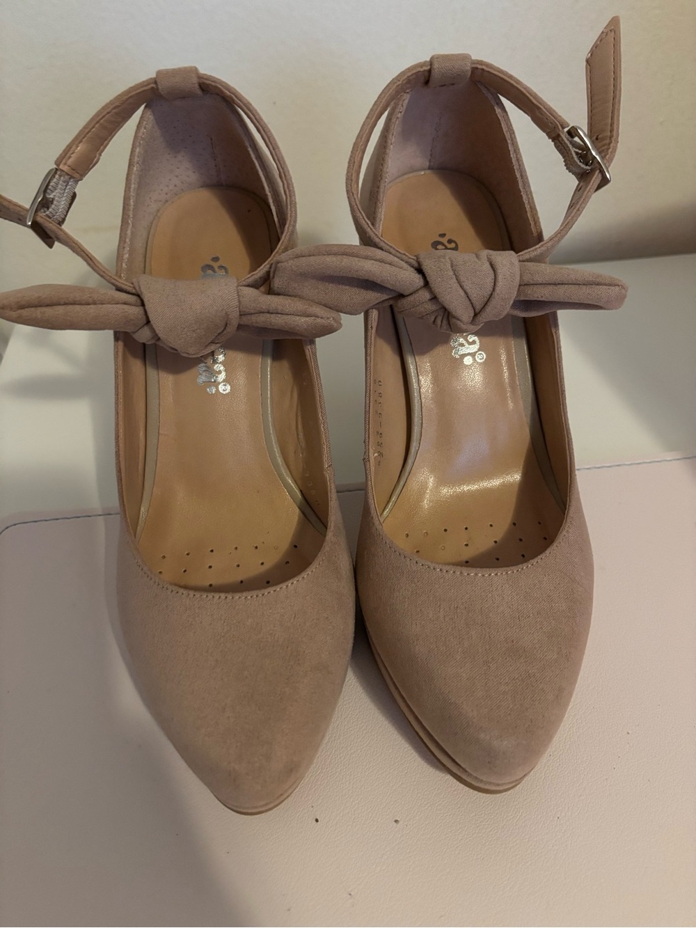 ANDREA FENZI Nude Pink Suede Knot Ankle-Strap Pumps